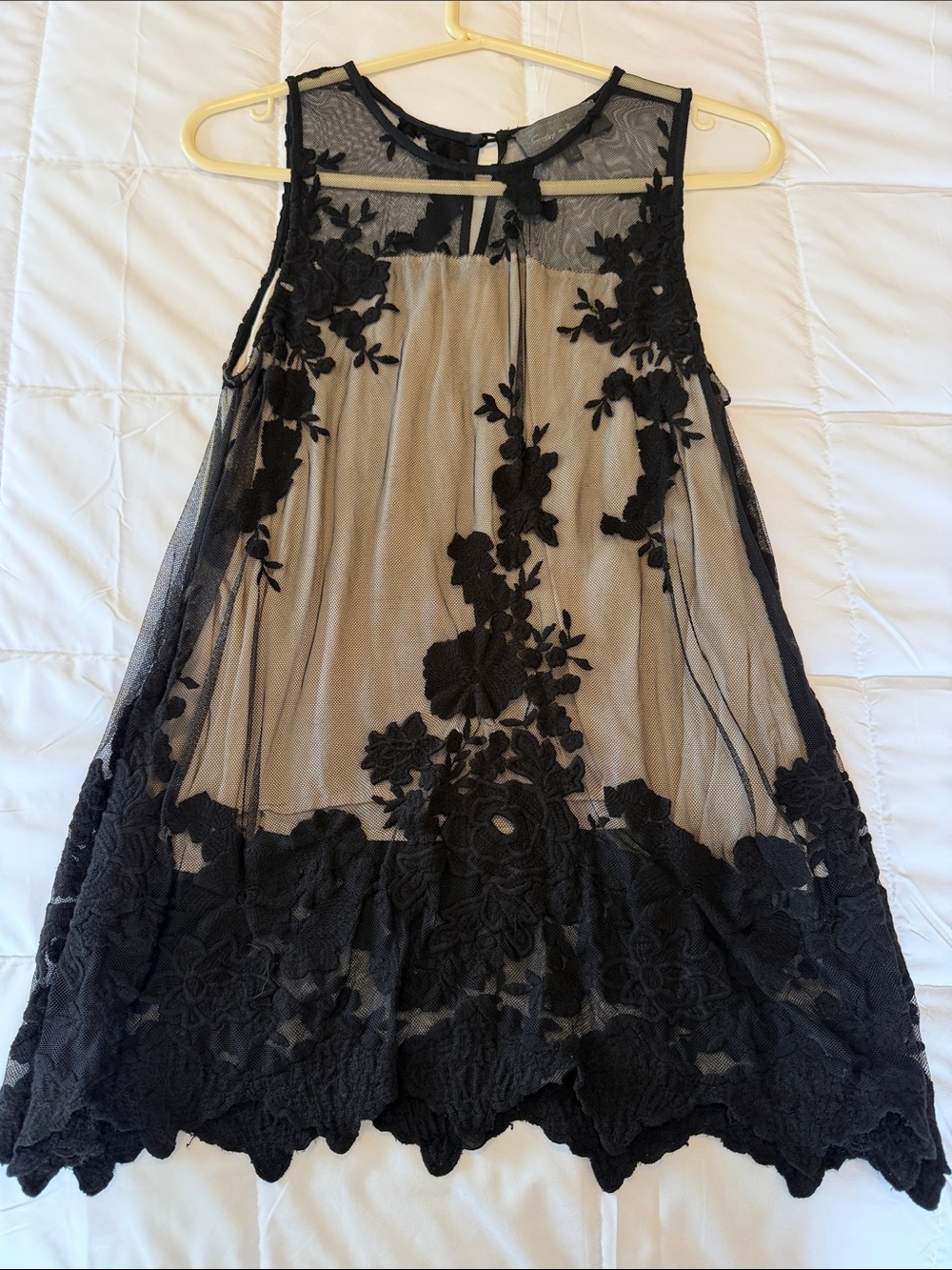 Black Lace Overlay Top with Nude Lining